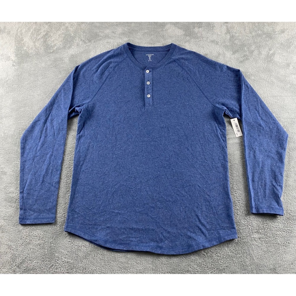 Amazon Essentials Mens Regular Fit Long Sleeve‎ Henley Shirt Blue Heather Small